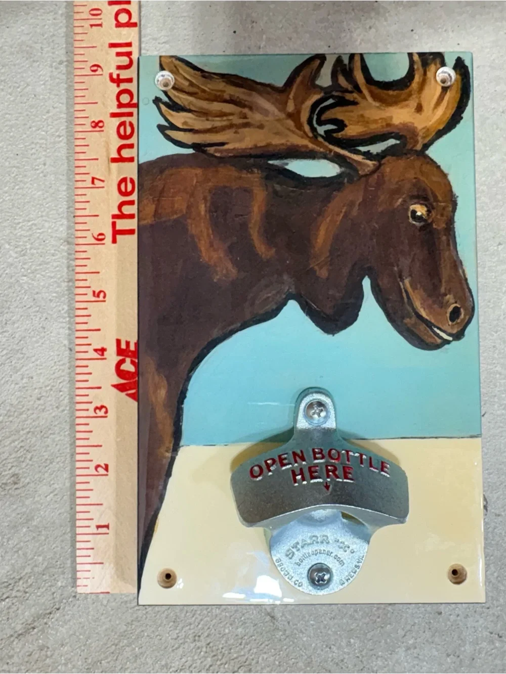 Sweet Art Attack Wall Mounted Bottle Opener Moose Folk Art Sign USA Made NIP